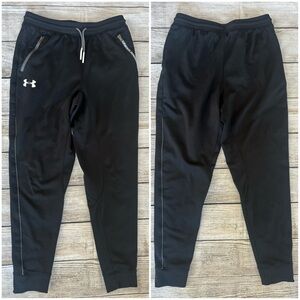 Under Armour UABlack Athletic Pants Joggers Pennant Zipper Pockets Youth Size L